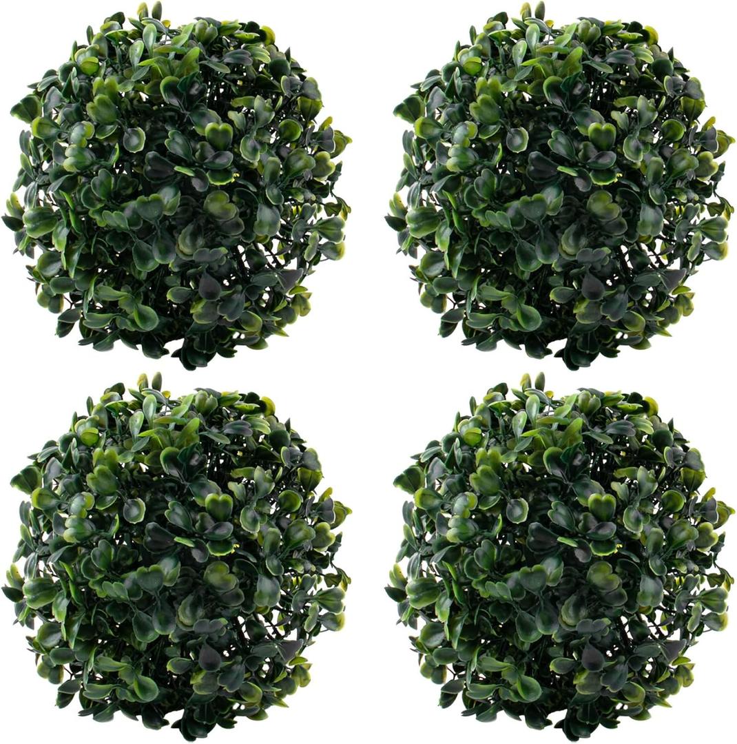Framendino, 4 Pack 6 Inch Artificial Plant Topiary Ball Faux Boxwood Green Round Hanging Balls for Home Decor