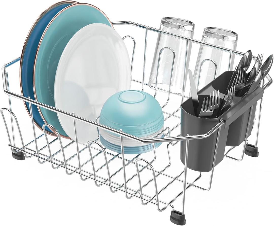 GSlife Small in Sink Dish Drying Rack - Stainless Steel Compact Dish Drainer for RV Kitchen Apartment Sink, Rust Resistant Inside Sink Rack, 12 Person Households, 11.6" W x 13.4" L, Silver