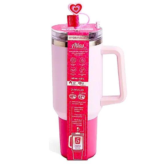Pink Hydragear 40 oz Hot/Cold Stainless Steel Tumbler Cup Heart Lid Topper