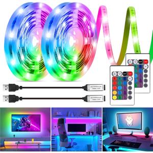 LED Strip Lights Kit, 2x6.56Ft RGB LED Lights Strip for 40-60in TV LED Backlight, Color Changing Strip Light Waterproof IP65 with Remote, USB TV Lights Bias Lighting for Home PC Monitor Desk