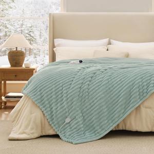 Bedsure Electric Blanket Twin  Thick Striped Flannel Electric Blanket, Heating with 10 Time Settings, 6 Heat Settings, and 8Hour Timer Auto Shut Off, Gifts for Grandma (62x84 inches, Green)
