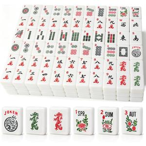 American Mahjong Tile Set, 166 White Tiles Mahjong Set,Travel Mahjong Set with Gray Carrying Bag