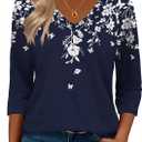 Zeagoo 3/4 Length Sleeve Womens Tops Casual V Neck Shirts Soft Basic Tees Business Work Blouses (White Flower_sf103)