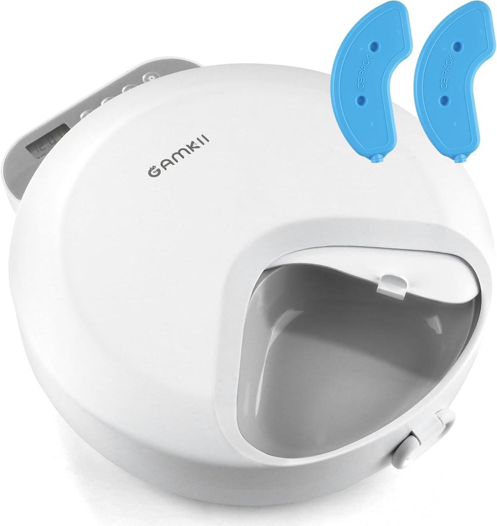 Automatic Cat Feeder Wet Food, Battery Operated Auto Wet/Dry Food Feeder with 2 Ice Packs, Cordless Programmable Timer Pet Auto Dispenser for Cat and Small & Medium Dog (4-Meals & Battery Included) (ABS Food Tray)