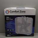 Comfort Zone Box Fan with Carry Handle, 20 inch, 3 Speed Full-Force Air Circulation Window Fan, Bedroom Floor Fan with 5 Blades, White Noise Cooling Fan, White