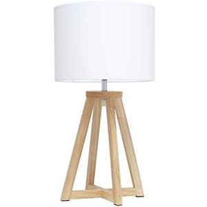 Simple Designs LT1069-NWH Interlocked Triangular Natural Wood Table Lamp with White Fabric Shade