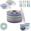Elk and Friends Kids Stainless Steel Mealtime Bundle | Plates, Bowls, Snack Cups + Toddler Utensils | Silicone Sleeves + Travel Storage Lids | For Meals + Snacks | Dishwasher Safe missing pieces missing two plates