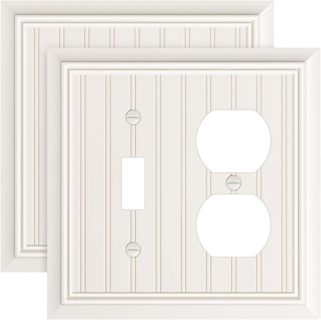 2-Pack Classic Beadboard Combo Toggle/Duplex Light Switch Cover Plate, Light Almond Outlet Cover Plate, Natural Bamboo Fiber Decorative Wall Receptacle Cover for Electrical Outlets, Light Switch