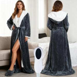 Wearable Heated Blanket with Foot Pocket, Portable Wearable Electric Robe Blankets with Sleeves,Hood 10 Heating 3 Timer Settings (70"*50")