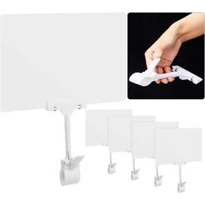 Suzile 4 Pcs 11 x 7 Inch Acrylic Sign Holder with Clamp Clip on Double Head Swivel Sign Rotating Price Holder Display White Erasable Merchandise Sign Display Clip for Supermarket Business Store
