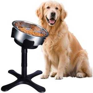 Elevated Dog Bowls Slow Feeder, 3 Adjustable Stand Heights and Width, Non-Slip Foot Mats, Tilting Raised Dog Bowls for Small, Medium and Large Dogs Breed (1 Pack), Black