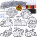 Winlyn 24 Sets Thanksgiving Suncatchers Ornaments Decorations DIY Window Paint Art Suncatchers Craft Kits Turkey Pumpkin Sun Catchers for Kids Classroom Activity Autumn Harvest Party Art Project
