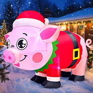 KOOY 5FT Christmas Inflatables Outdoor Decorations, Pig Blow up Yard Decorations with LED Light Up for Xmas,Outdoor Christmas Animal Decorations for Yard Holiday Party Garden Lawn Dcor