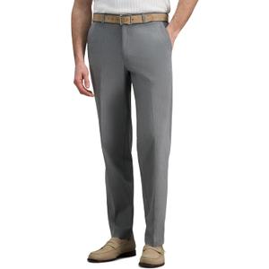 Haggar Men's Iron Free Premium Khaki Classic Fit Flat Front Expandable Waist Casual Pant (Regular and Big & Tall Sizes) (32W x 30L, Heather Grey)