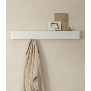 Kazai. Coat Rack Wall Mount with Shelf 'Tone' | Modern Design Coat Hanger with Hidden Hooks and Storage | Hat Rack with Shelf in Metal | Wall-Mounted Purse Organizer | White