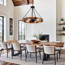 23.6 inch Wood Wagon Wheel Chandelier, 4-Light Farmhouse Chandelier Rustic Round Hanging Light Fixtures for Dining Room Kitchen Island Living Room Entryway Foyer Bar, E26