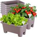 Oliz Self-Watering Rectangle Planter Boxes 8-Pack, 15.7-Inch Window Box Planter with Drainage Holes & Trays, Pots for Vegetables, Herbs, Flowers, Garden Windowsill Balcony (Coffee)