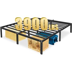 16 inch High Mental Queen Bed Frame with Headboard Hole,3900LBS Heavy Duty Steel Slats Queen Bed Frame No Box Spring Needed Platform Noise-Free Easy Assembly