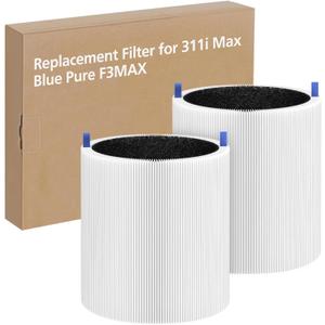 2 Pack 311i Max Replacement Filter Compatible with Blueair Blue Pure 311i Max Air Purifiers, HEPA and Activated Carbon Filter, Blue Pure F3MAX