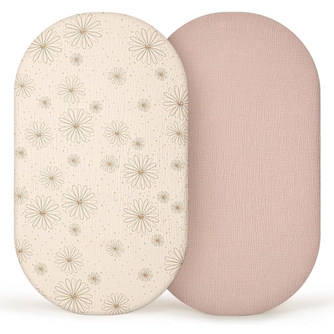 Lulumoon Muslin Bassinet Sheets Baby: Cotton Bassinet Sheets Fitted for Boys and Girls - Bassinet Mattress Sheets for Oval Rectangle or Hourglass