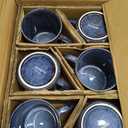 MONITO 16Oz Coffee Mugs Set of 6, Rustic Ceramic Coffee Cups Set with Large Handle, Vintage Striped Stoneware Coffee Mugs for Latte, Cocoa, Tea, Milk, Microwave & Dishwasher Safe, Deep Blue