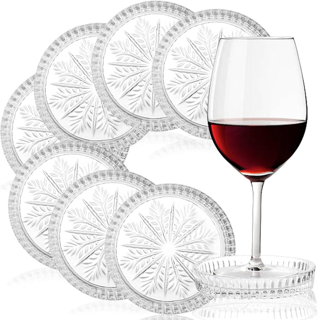 Yesland 8 Pack Crystal Coasters Tea Bag Coaster - 3.75 Inch Snowflake Glass Coasters Barware - Clear Drink Coasters for Home, Office, Kitchen, Bar, Dining Room, Living Room, Patio
