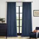Indigo Navy Pleated Linen Blackout Curtains 90 Inches Long for Bedroom Living Room Pinch Pleat Black Out Thermal Insulated Ring Hooks Back Tab Room Darkening Drapes Dark Blue Curtains with Liner (40"W x 90"L (Pack of 2))