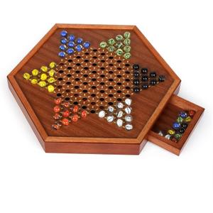 15-Inch Wooden Chinese Checkers Board Game Set Classic Strategy Game with 72 Glass Marbles, Dual-Sided Storage Drawer, Family Board Games for Adults, Educational Travel and Indoor Game