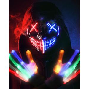 STONCH Halloween Glow Mask Skeleton Gloves Set, 3 Modes Light Up Scary LED Mask with LED Glow Gloves, Halloween Costumes glow purge Masks