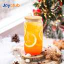 Joyclub 12 Set Glass Cups with Bamboo Lids and Glass Straws 16oz Can Shaped Reusable Clear Iced Coffee Glasses Bulk Set Drinking Jars wholesale for Party Weddings Cafes Boba Shops Gifts DIY