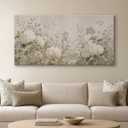 SENROLAN Hydrangea Floral Canvas Wall Art, Cream White and Dusty Blue Botanical Print, Large Panoramic Vintage Garden Decor for Living Room Bedroom, Ready to Hang, 58 x 29 Inches