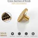 Solid Brass Cabinet Knobs 5 Pack Brushed Gold Drawer Pulls for Kitchen, Closet, Bathroom & Dresser, Decorative Round Hardware for Cabinets, Wardrobes, Furniture with Screws Included
