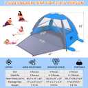 Happy Travel Beach Tent, UPF 50+ UV Protection Sun Shade Shelter for 6 Person, Portable Beach Canopy for Family & Baby, Lightweight & Easy Setup Beach Cabana with 3 Ventilation Mesh Windows, Dark Blue