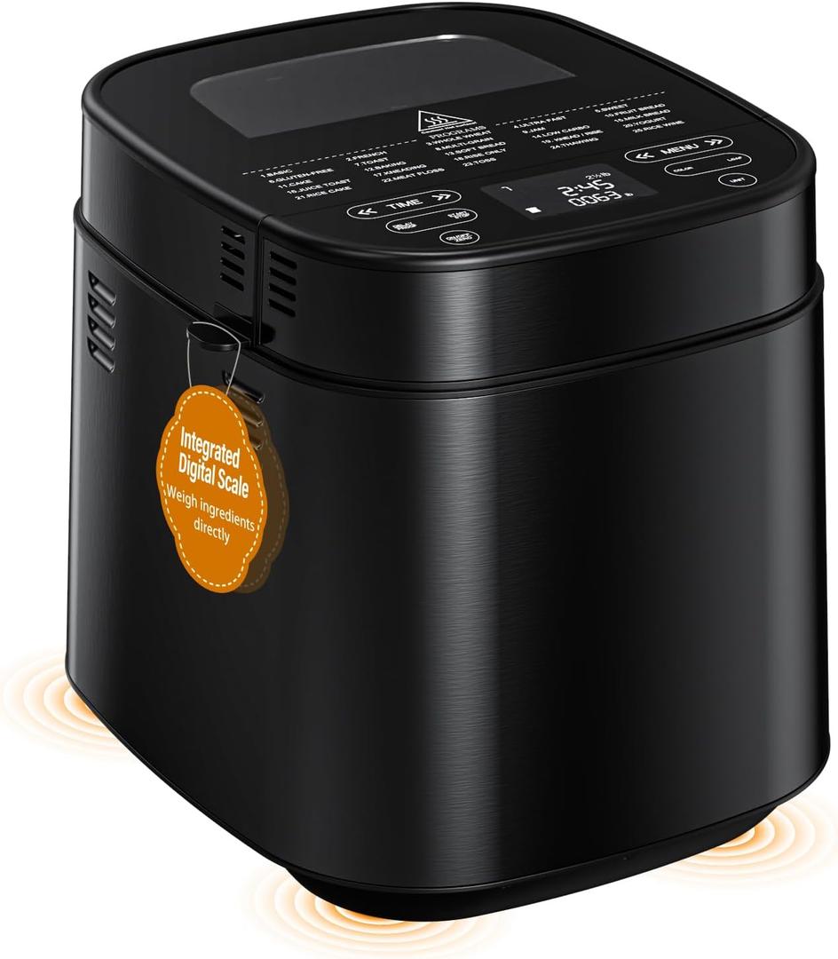 2026 Upgraded 2.5LB Bread Maker with Built-in Electronic Scale | 25-in-1 Bread Machine, Beginner-Friendly with Adjustable Baking & Fermentation, Non-Stick Easy-Clean Pan, Iron Black