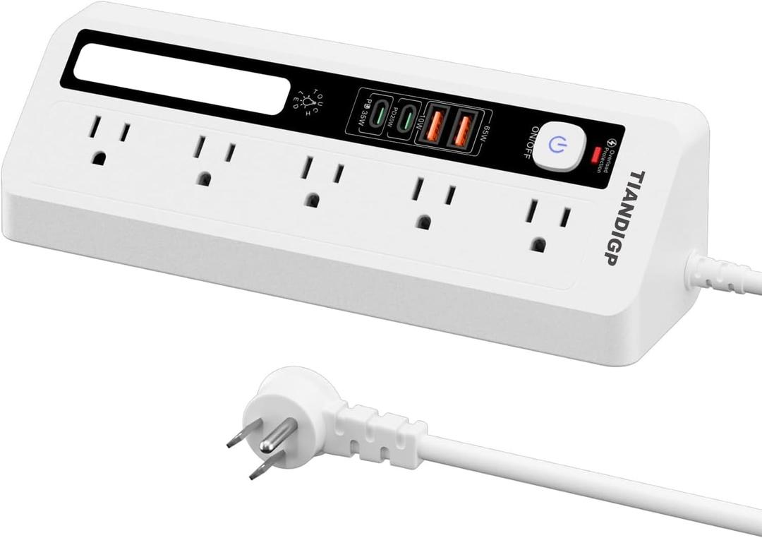 Power Strip Surge Protector,5 Outlets with PD65W Charging (2 USB-A 2 USB-C) with Night Light 6ft Extension ETL Listed Cord, for Home, Office, Dorm Essential UL Test Report (PD35W-white)