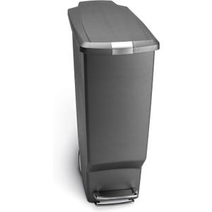 simplehuman 40 Liter / 10.6 Gallon Slim Kitchen Step Trash Can With Secure Slide Lock, Grey Plastic