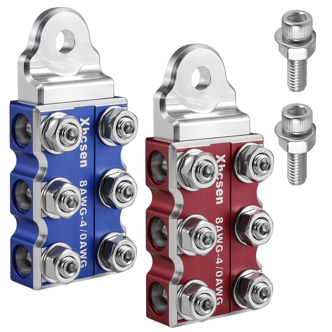 Heavy-Duty 12-Way Battery Terminal Connectors - Corrosion Resistant Bolt Down Ends, High Conductivity for 8AWG to 4/0 AWG Copper/Aluminum Wires (Universal Fit)