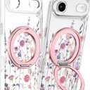 Loheckle for iPhone 17 Air Case with Stand- Compatible with MagSafe Women Girls Cute Clear Aesthetic Unique Design Soft TPU Magnetic Ring Phone Cover for Apple 17 Air, Purple Flower