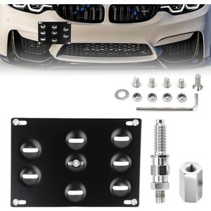 Front Tow Hook License Plate Mount Bracket Fit for BMW 1 3 5 Series E46 E90 E91 E92 E93 E39 X5 E70 G30 No-Drill Front Bumper Plate Holder Kit