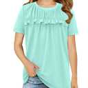 storeofbaby Girls T-Shirts Green Short Sleeve Tops Casual Round Neck Tunic Tee (M)