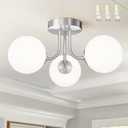 3-Globe Brushed Nickel Semi Flush Mount Ceiling Light in a Modern Farmhouse Design is Ideal for Living Rooms, Bedrooms, or Dining Rooms. Model:CKCL4845-3W-BN