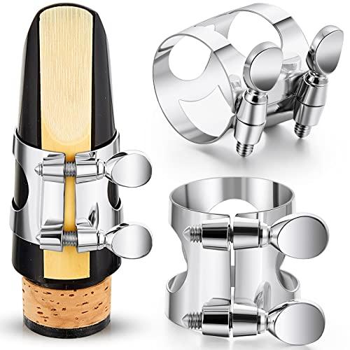 Treela 2 Pcs Clarinet Ligature B Flat with Adjustable Screws - Silver Mouthpiece Ligature for Bb Clarinet, Mouthpiece Ligature for Woodwinds Instruments