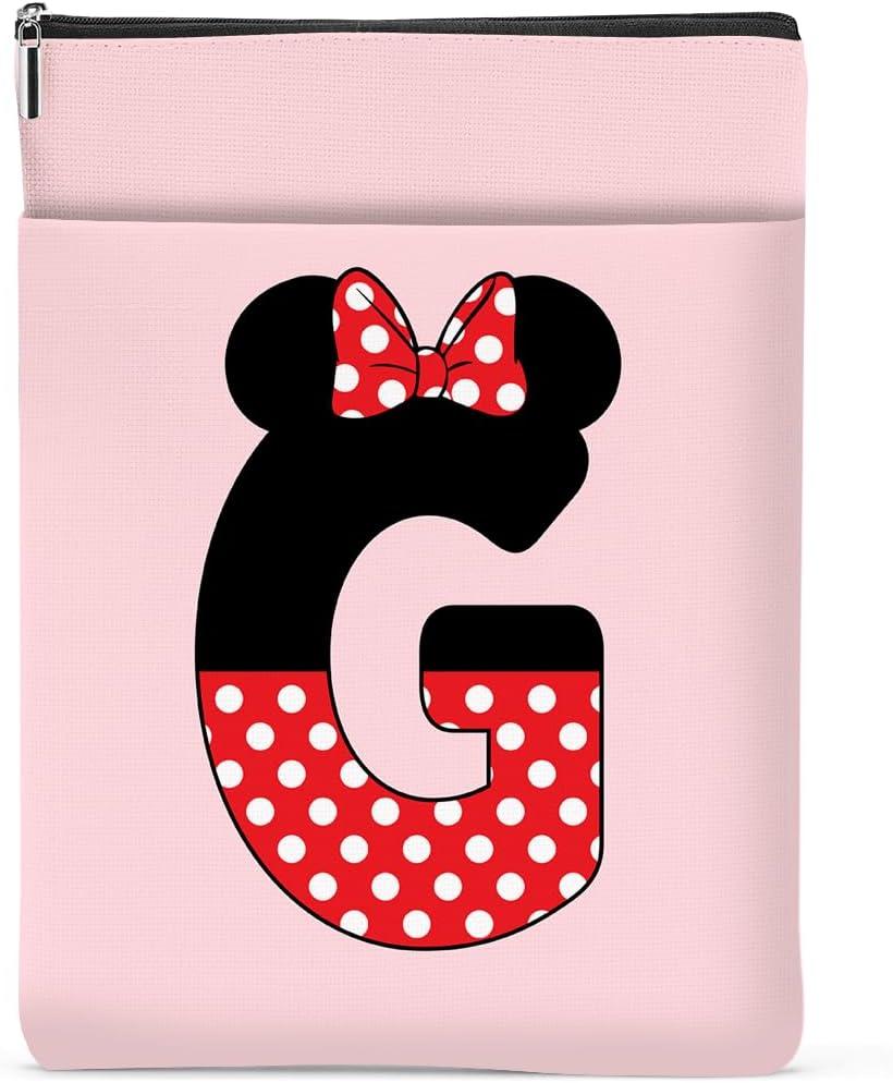 Cute Cartoon Mouse Gifts Initial A-Z Personalized Book Sleeve Pouch Monogrammed Waterproof Book Covers Magic Mouse Printed Pouch with Pockets Protector for Books Lover Reader Women Girls (G)