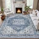 5x7 Area Rugs Living Room Rug: Washable Vintage Boho Medallion Rug No Slip Stain Resistant Soft Carpet Indoor Floor Large Carpets for Bedroom Dining Room Farmhouse Nursery Hallway Home Office Blue