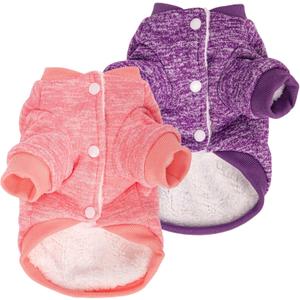 Dog Sweater, Dog Sweaters for Small Dogs, 2, 3 Pack Warm Soft Pet Clothes for Puppy, Medium Large Cat, Dogs Girl or Boy, Dog Shirt for Winter Christmas (Coat Pink+Purple, Small)