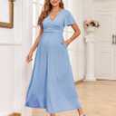 AISWI 2025 Women's Maternity Maxi Dress Long Sleeve Wrap V Neck Pregnancy Dresses with Pockets Baby Shower Photoshoot Formal (Blue, XXL)