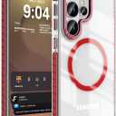 DEERLAMN Strong Magnetic Case for Samsung Galaxy S26 Ultra 6.9-Inch,[Compatible with Magsafe][Military Grade Drop Protection] Clear Slim Shockproof Protective Phone Cover, Transparent+Red
