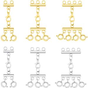 Multi Strand Necklace Layering Clasp, Necklace Layering Clasp 18K Gold and Silver Multi Strand Clasps for Stackable Necklaces (6pcs Golden Silvery)
