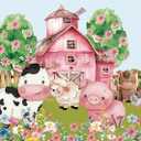 7x5ft Farm Animals Party Backdrop Pink Barn Farm Photography Background for Girls Birthday Party Baby Shower Banner Farm Animals Cows Pigs Barnyard Decorations Cake Table Photo Booth Props