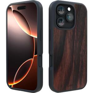 Abbolinxus for iPhone 16 Pro Magnetic Wood Case. Unique & Classy Shockproof Protective Cover. Compatible with MagSafe Magnetic Charging. (Ebony Wood, iPhone 16 pro(6.3")